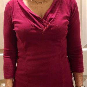 Burgundy 3/4 sleeve v-neck women’s blouse